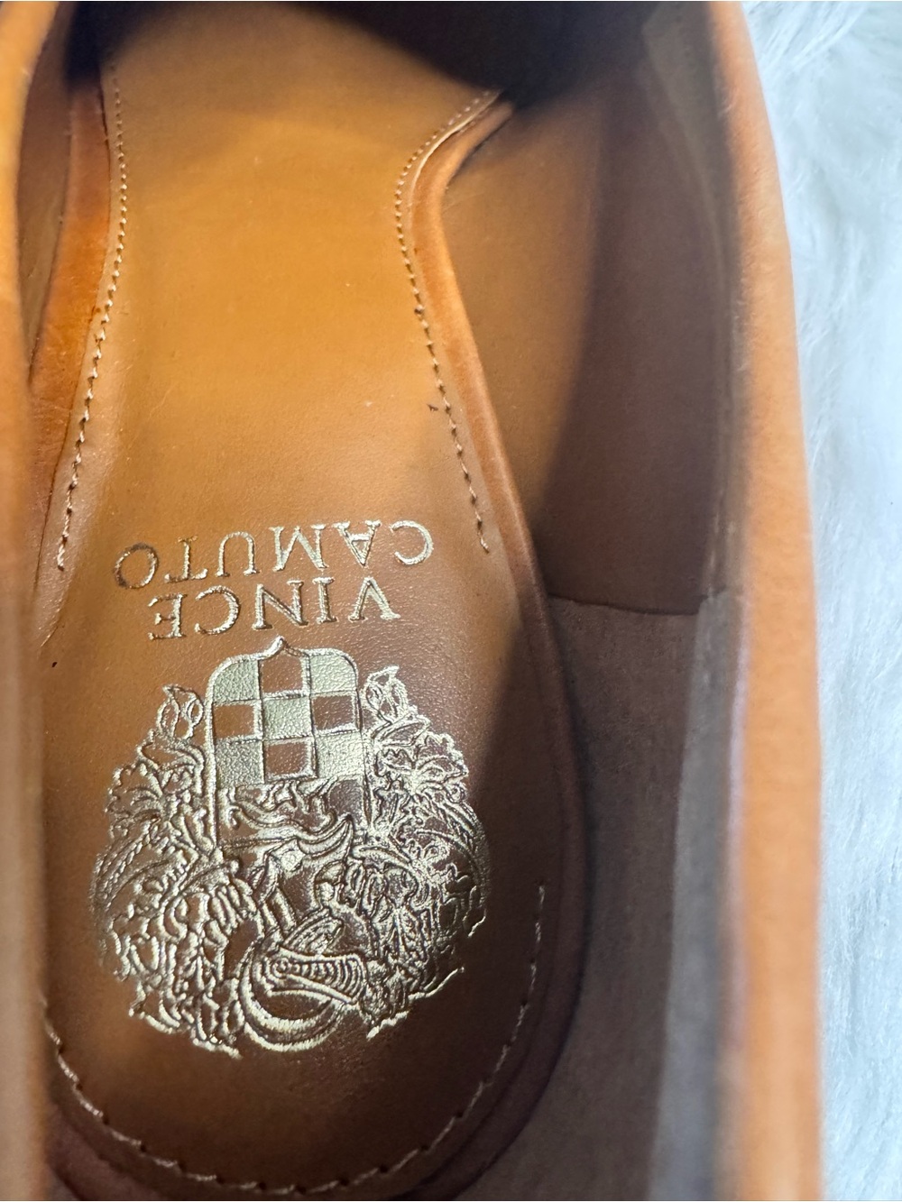 Vince Camuto Tan Leather Penny Loafers with Gold Accent